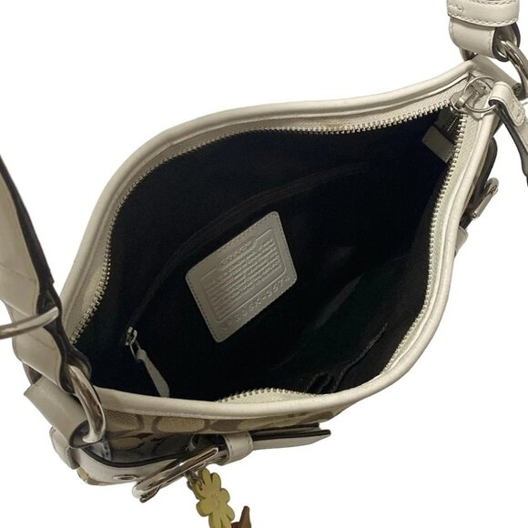 Auth COACH Signature Soft Duffle 3574 Khaki White Jacquard Leather Shoulder Bag - Picture 7 of 8